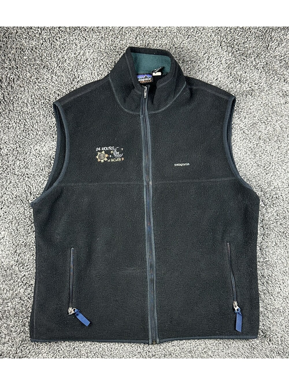 Vintage 90s Patagonia Synchilla Fleece Vest Mens XL Black 24 Hours of Moab